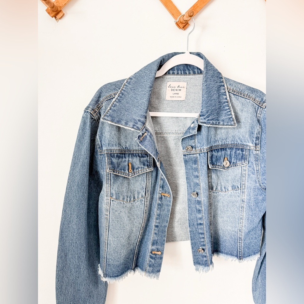 SOLD Love Tree Cropped Denim Jacket - Picture 2 of 6
